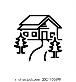 Vector black line icon for cottage