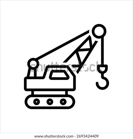 Vector black line icon for crane