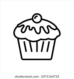 Icono de línea negra de Vector para cupcake