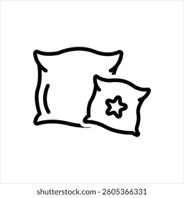 Vector black line icon for cushion