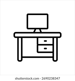 Vector black line icon for desk