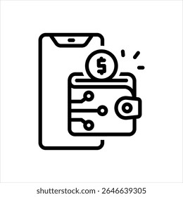 Icono de línea negra de Vector para billetera digital