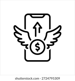 Ícone de linha preta vetorial para fluxo de moeda digital