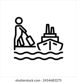 Vector black line icon for disembark