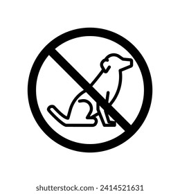 La caminata de perro con icono de línea negra vectorial está prohibida en el fondo blanco