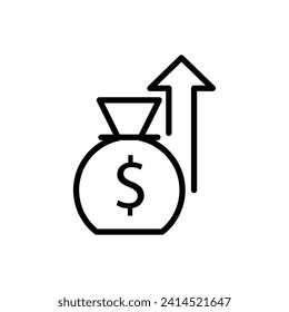 Icono de línea negra del vector crecimiento del dólar aislado en fondo blanco