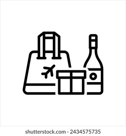 Vector black line icon for duty free