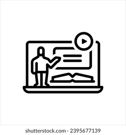 Vector black line icon for e learning