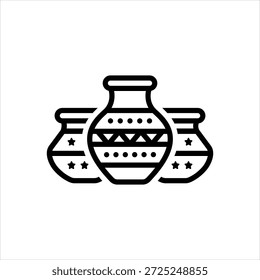 Vector black line icon for earthen pots