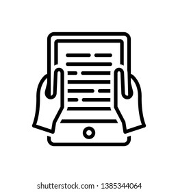 Vector black line icon for ebook reading