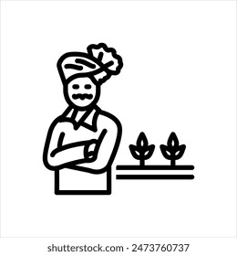 Vector black line icon for farmer