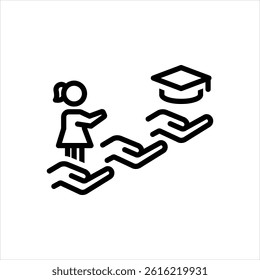 Vector black line icon for female education