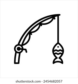 Vector black line icon for fishing