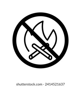 Icono de línea negra vectorial prohibido hacer que los incendios queden aislados en fondo blanco