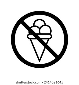 Vector black line icon forbidden to eat sweets isolated on white background