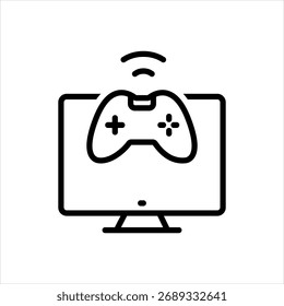 Vector black line icon for gaming pc