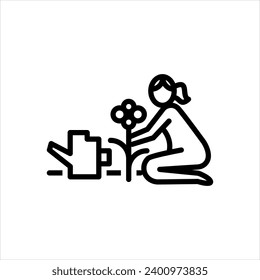 Vector black line icon for gardening