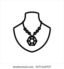 Vector black line icon for gemstone necklace