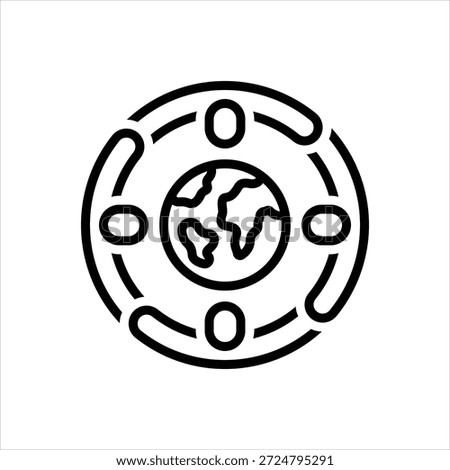 Vector black line icon for global synergy