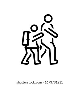 Icono de línea negra del vector para ir a la escuela