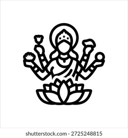 Icono de línea negra de Vector para Dios Lakshmi