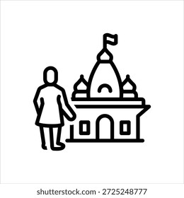 Icono de línea negra de Vector para ir al templo