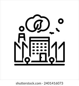 Vector black line icon for green factory