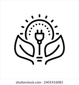 Vector black line icon for green electricity