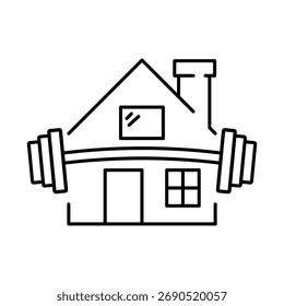 Icono de línea negra de Vector para la casa del gimnasio