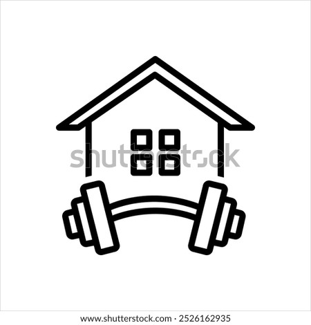 Vector black line icon for gym house