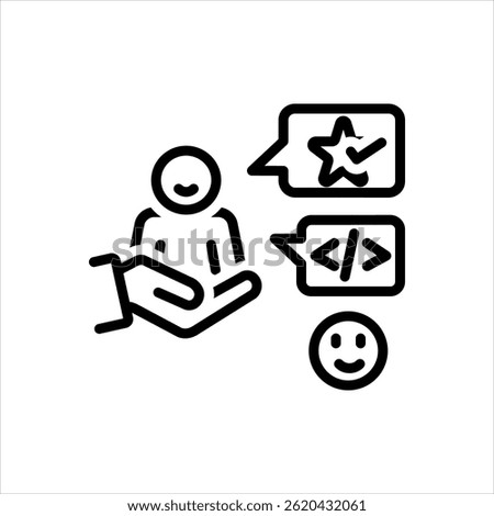 Vector black line icon for happy client