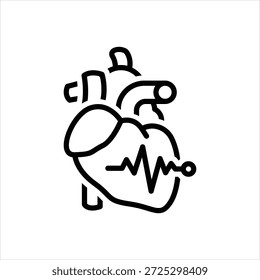Ícone de linha preta vetorial para ritmo cardíaco