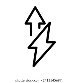 Icono de línea negra de vectores alto consumo de energía aislado en fondo blanco