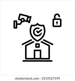 Ícone de linha preta vetorial para instalação de segurança doméstica