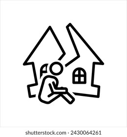 Vector black line icon for homeless youth