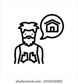 Vector black line icon for homeless people