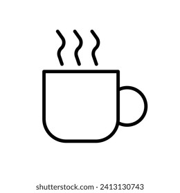 Icono de línea negra del vector té caliente aislado en fondo blanco