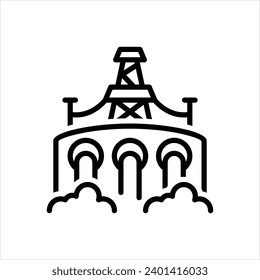 Vector black line icon for hydroelectric power