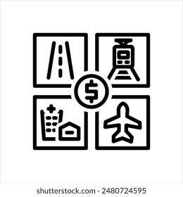 Vector black line icon for infrastructure investment