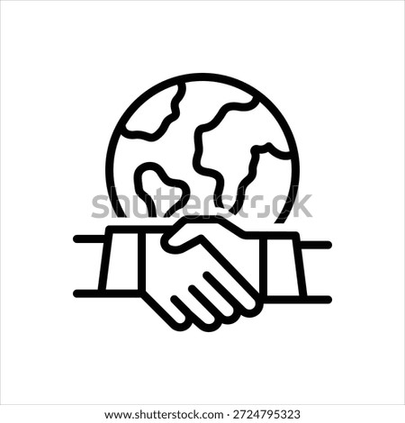 Vector black line icon for international partnership