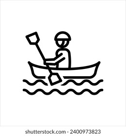Vector black line icon for kayaking