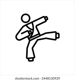 Vector black line icon for kickboxing