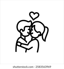 Vector black line icon for kissing