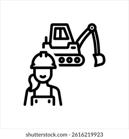 Vector black line icon for lady builder