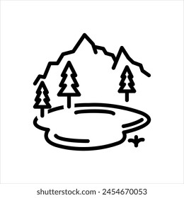 Vector black line icon for lake 