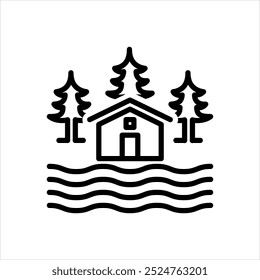 Vector black line icon for lake house