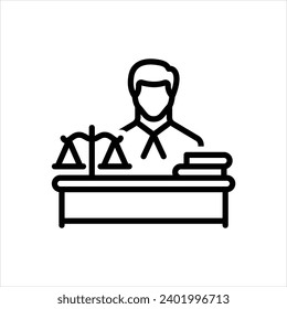Vector black line icon for lawyer