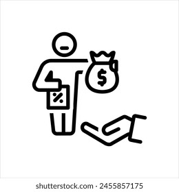 Icono de línea negra de Vector para prestamista
