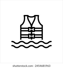 Vector black line icon for life jacket 