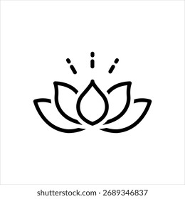 Icono de línea negra de Vector para flor de loto